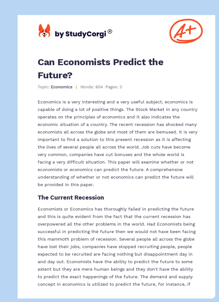 Can Economists Predict the Future?. Page 1