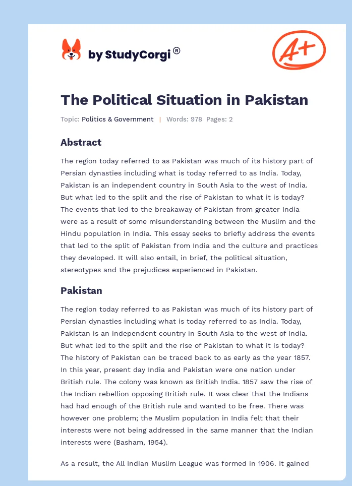 The Political Situation in Pakistan. Page 1