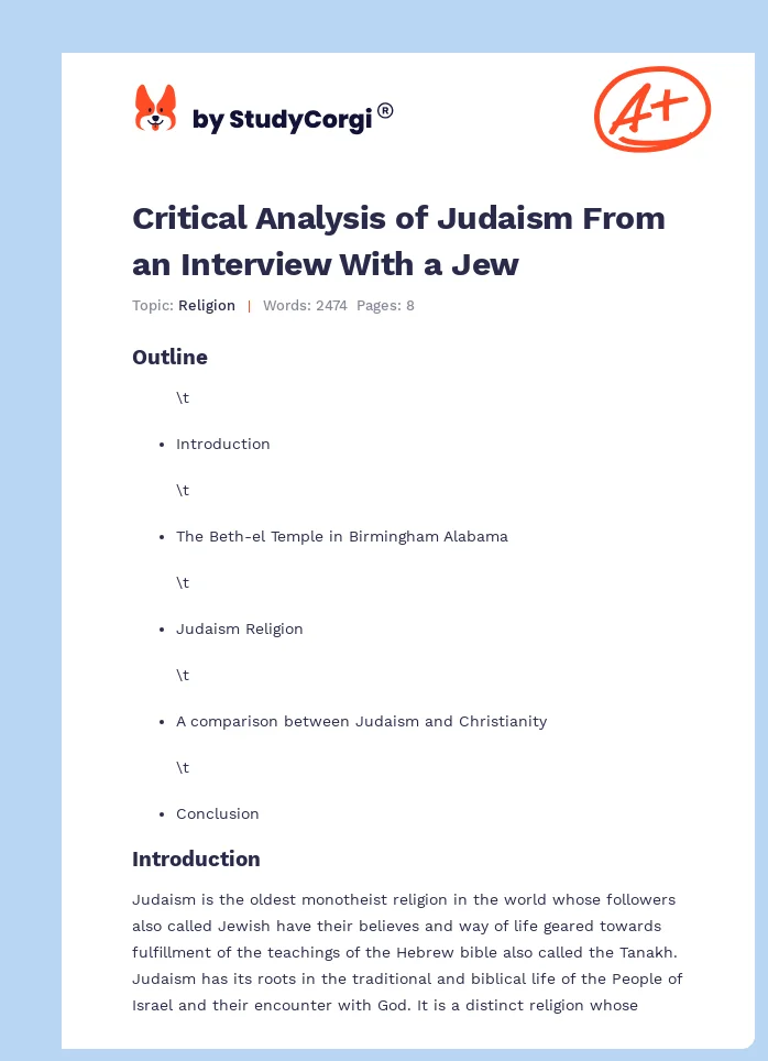 Critical Analysis of Judaism From an Interview With a Jew. Page 1