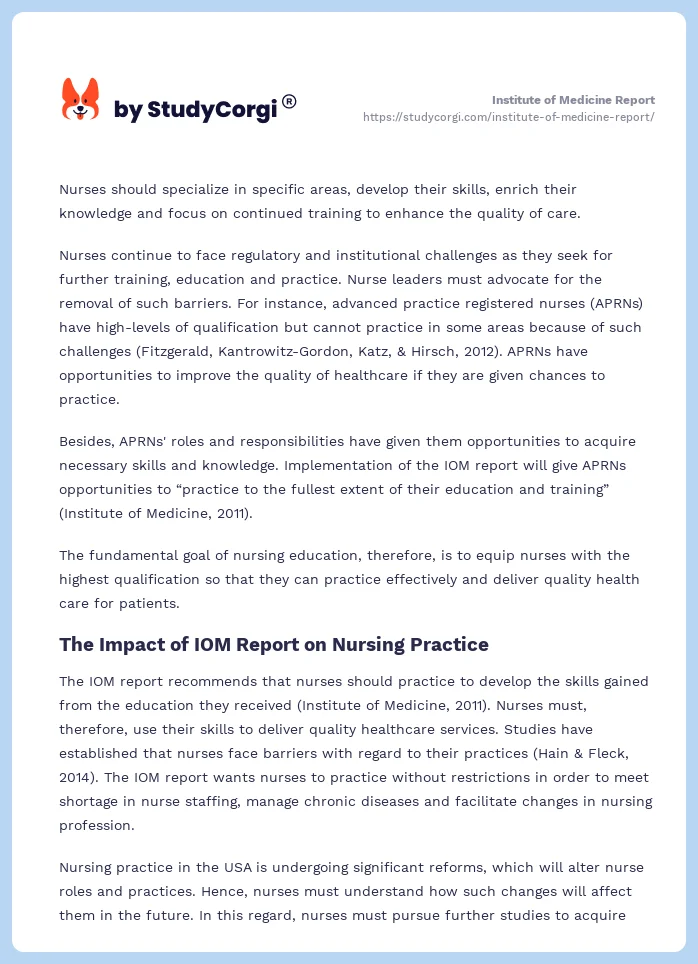 Institute of Medicine Report. Page 2
