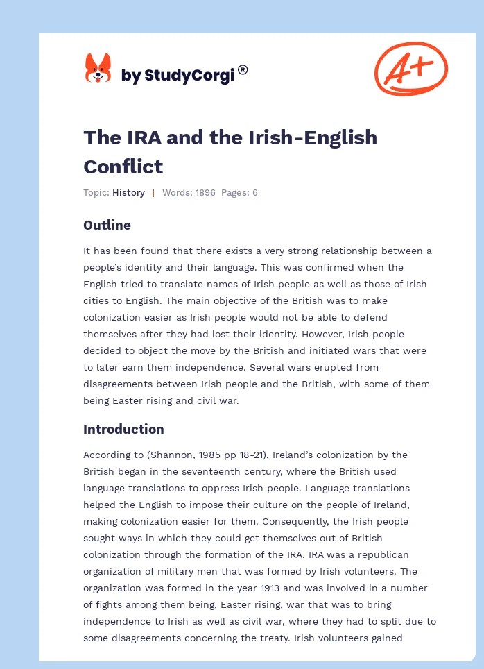 The IRA and the Irish-English Conflict. Page 1
