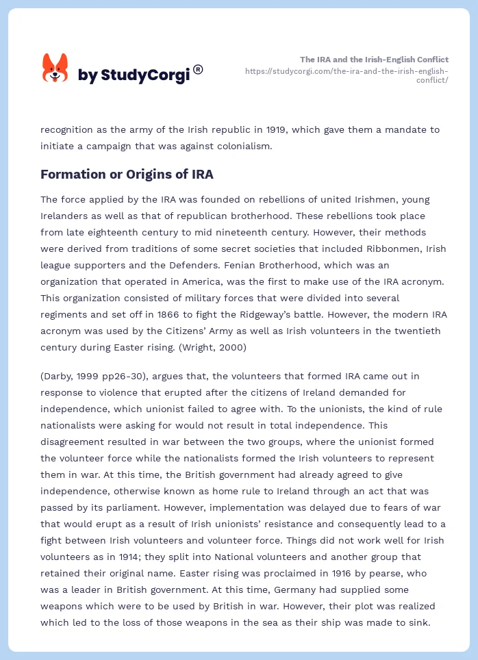 The IRA and the Irish-English Conflict. Page 2