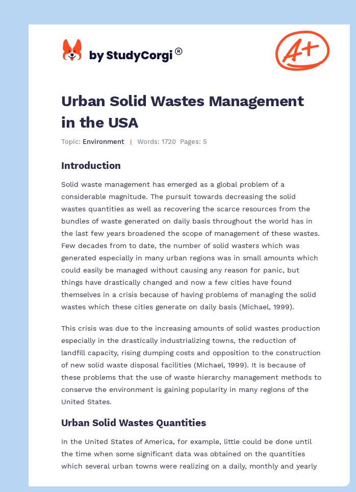 Urban Solid Wastes Management in the USA. Page 1