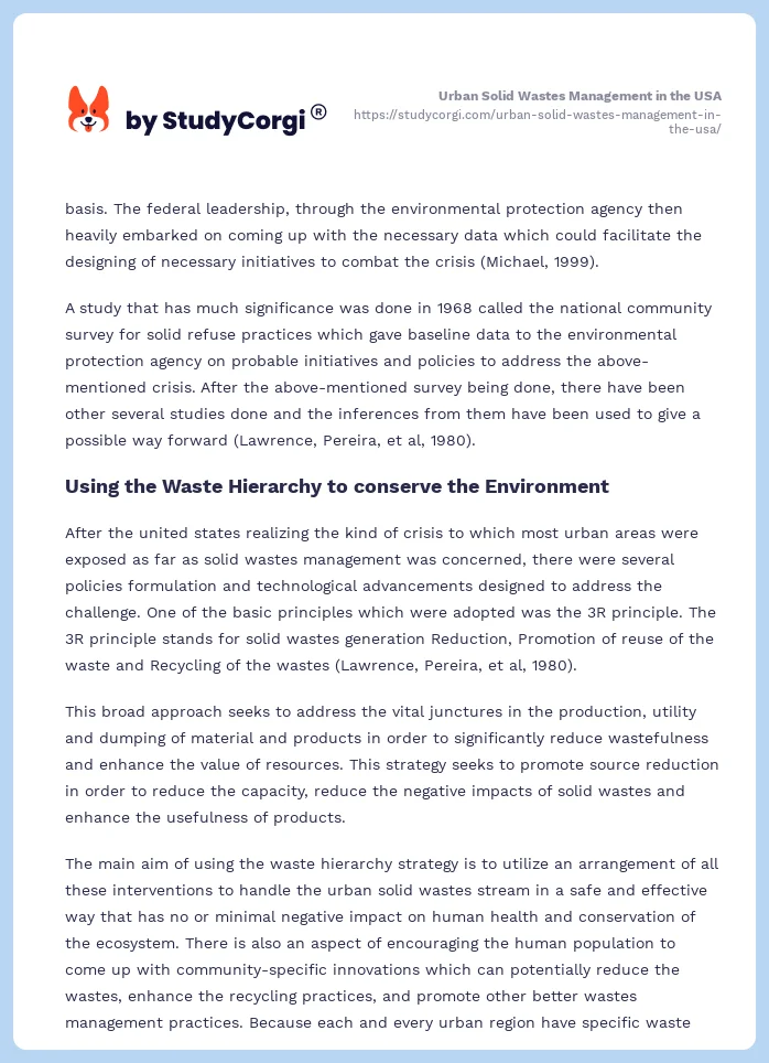 Urban Solid Wastes Management in the USA. Page 2
