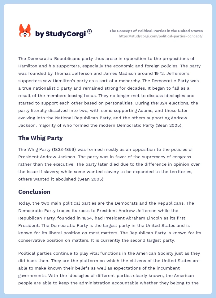 The Concept of Political Parties in the United States. Page 2