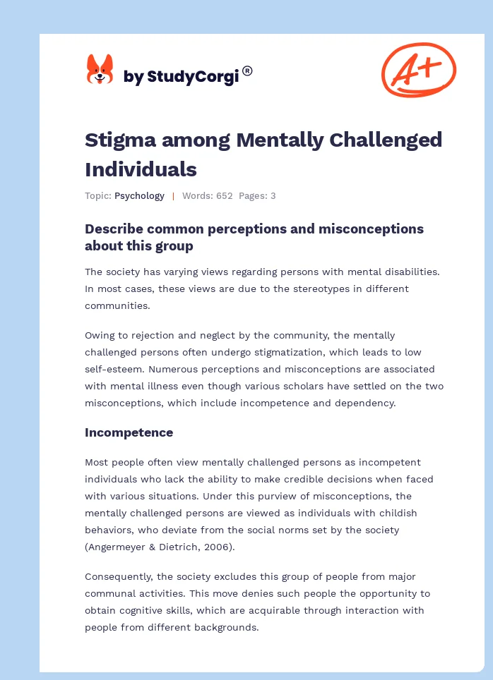 Stigma among Mentally Challenged Individuals. Page 1