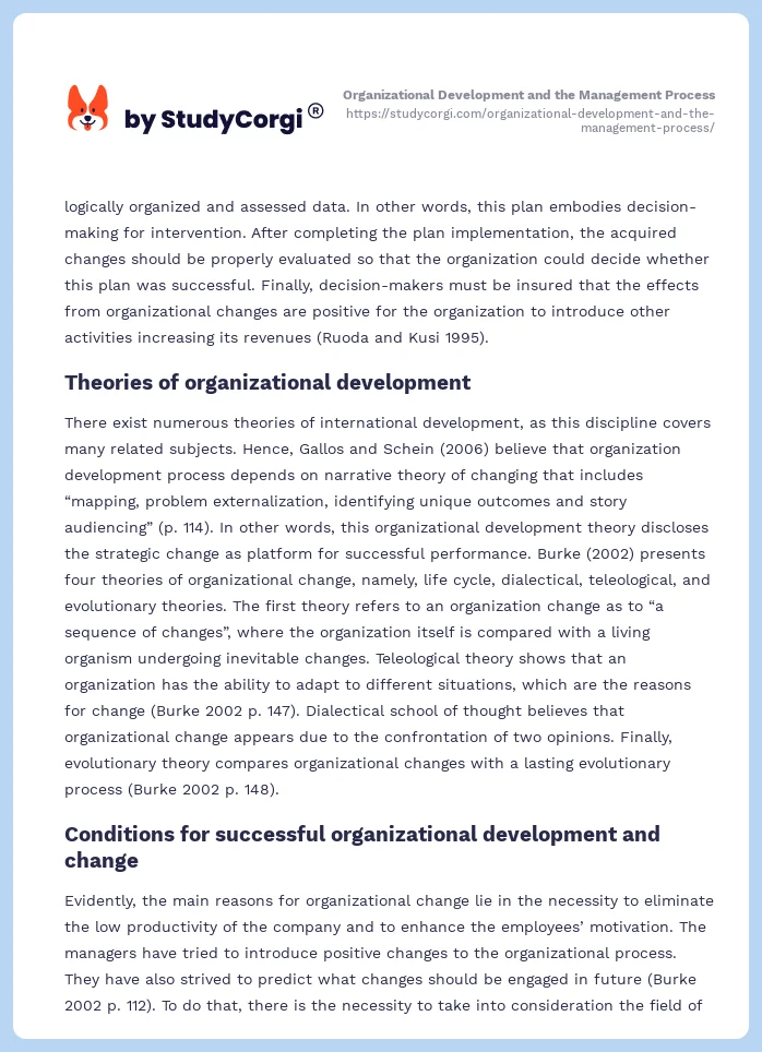 Organizational Development and the Management Process. Page 2