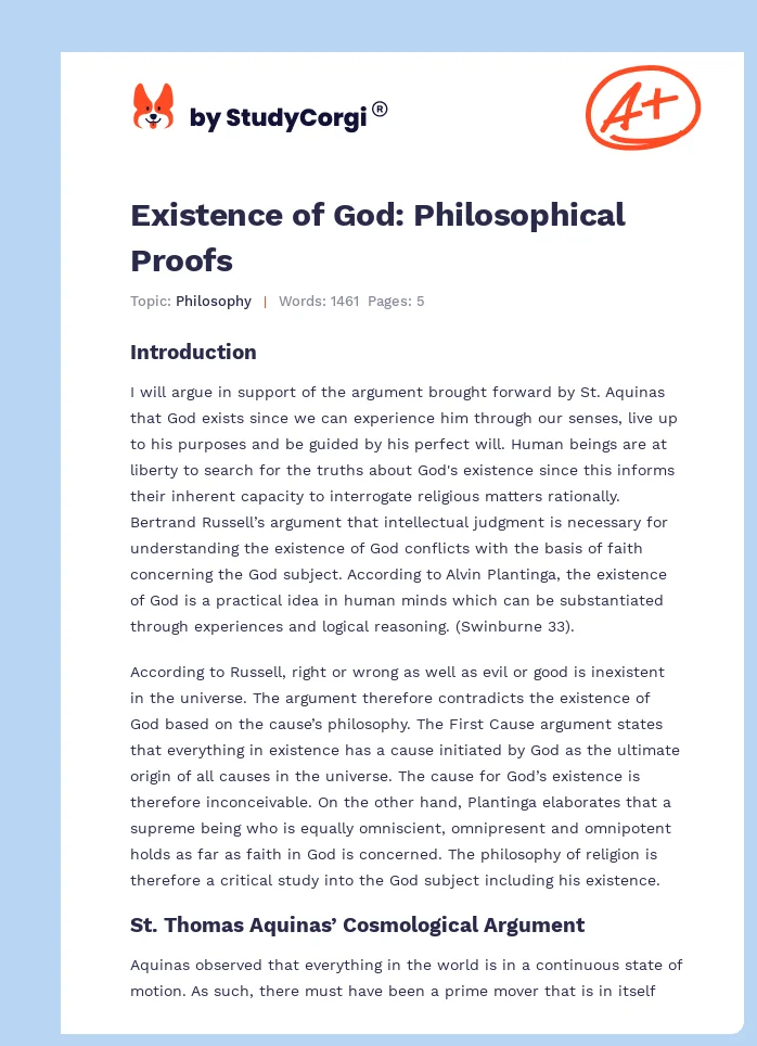 Existence of God: Philosophical Proofs. Page 1