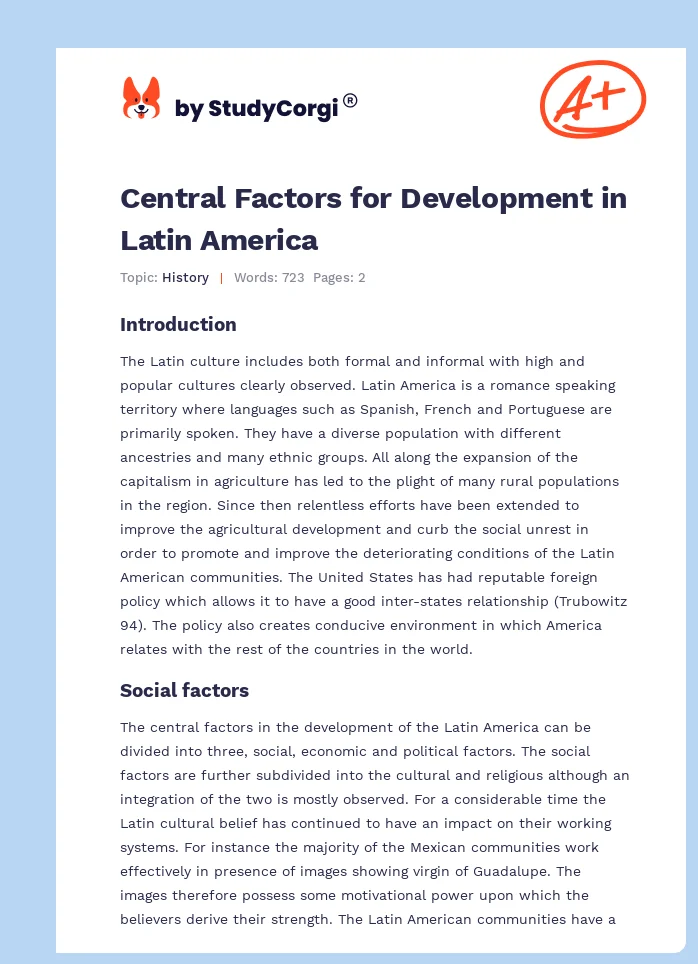 Central Factors for Development in Latin America. Page 1