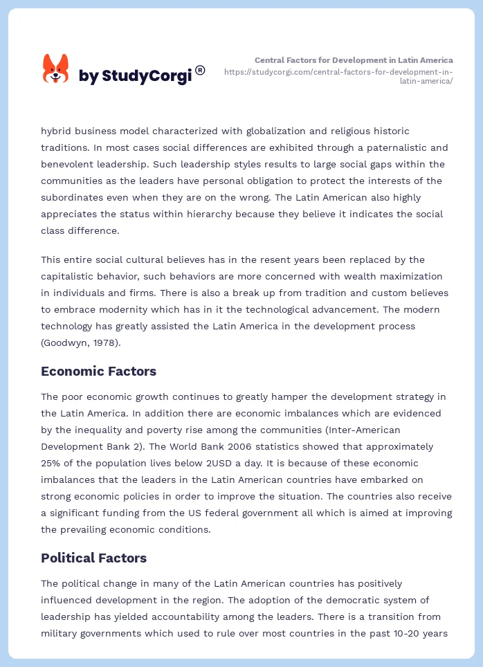 Central Factors for Development in Latin America. Page 2
