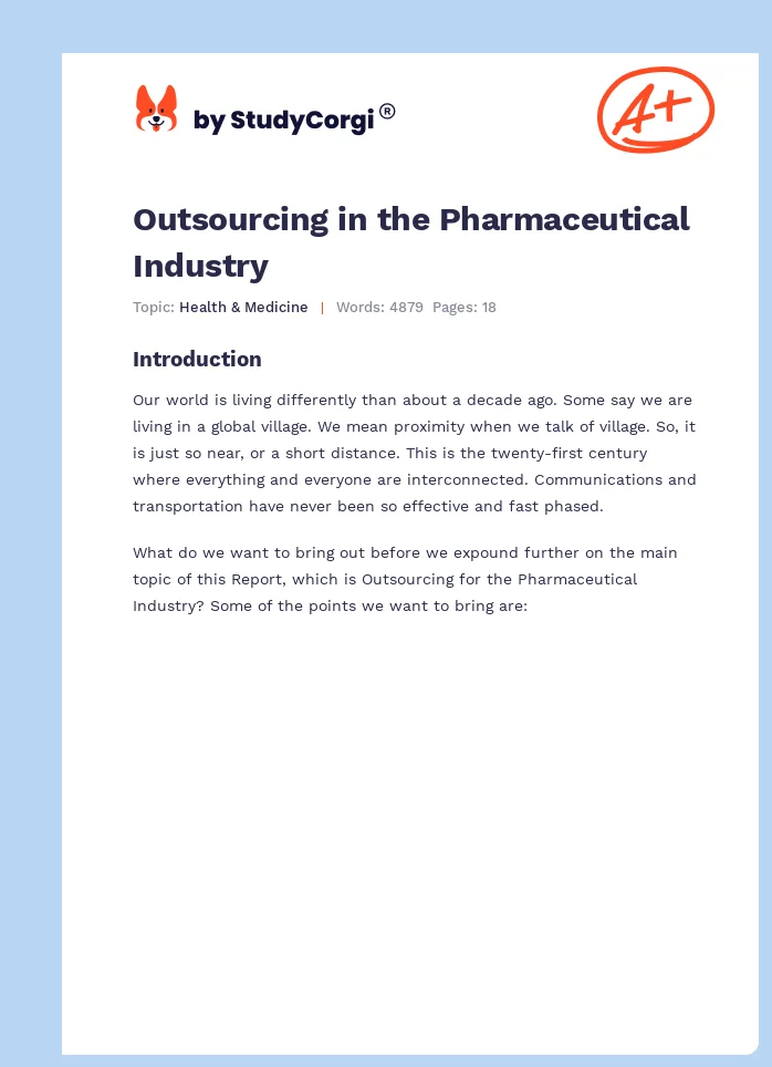 Outsourcing in the Pharmaceutical Industry. Page 1
