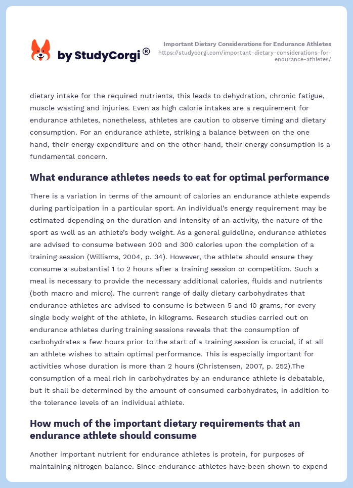 Important Dietary Considerations for Endurance Athletes. Page 2