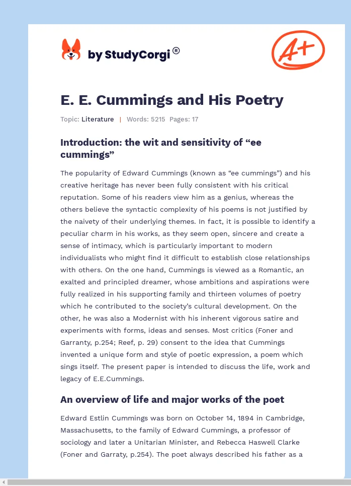 E. E. Cummings and His Poetry. Page 1