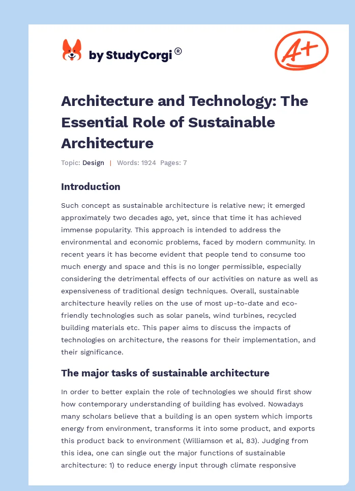 Architecture and Technology: The Essential Role of Sustainable Architecture. Page 1