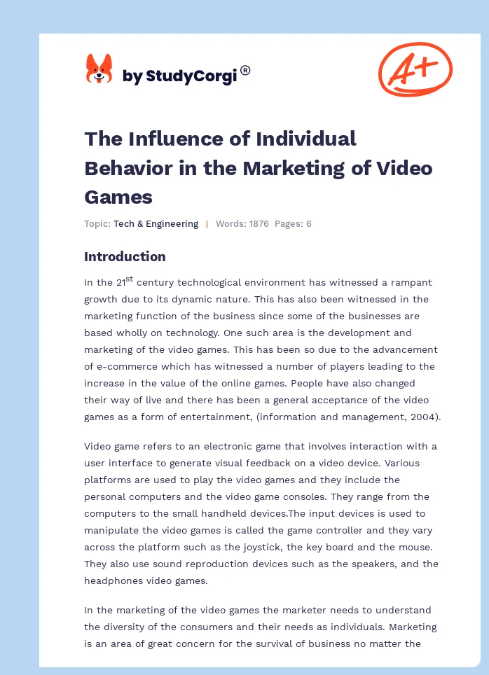 The Influence of Individual Behavior in the Marketing of Video Games. Page 1