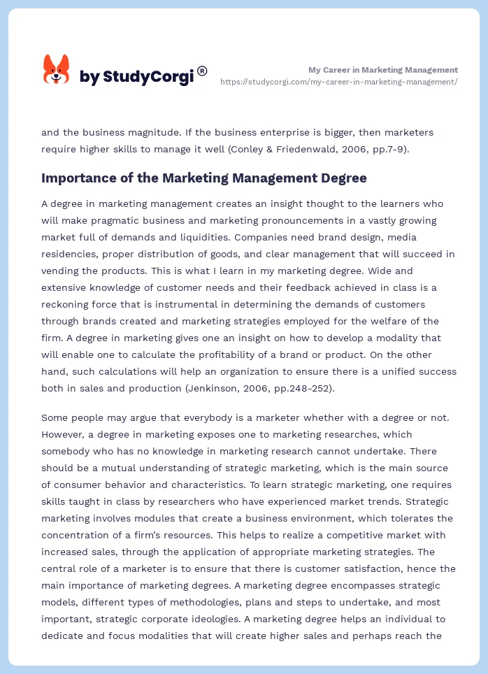 My Career in Marketing Management. Page 2