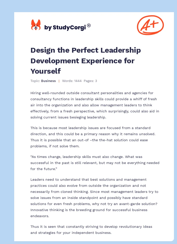 Design the Perfect Leadership Development Experience for Yourself. Page 1
