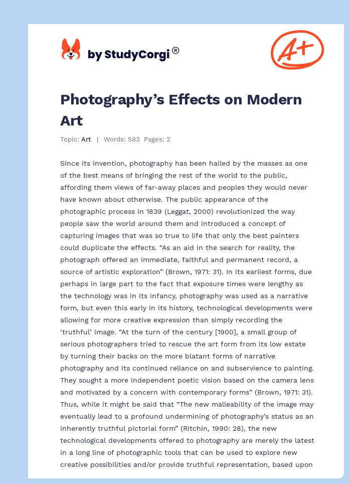 Photography’s Effects on Modern Art. Page 1