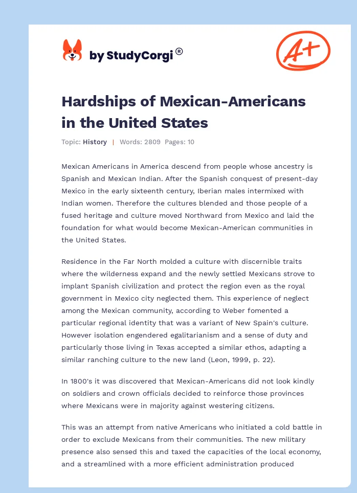 Hardships of Mexican-Americans in the United States. Page 1