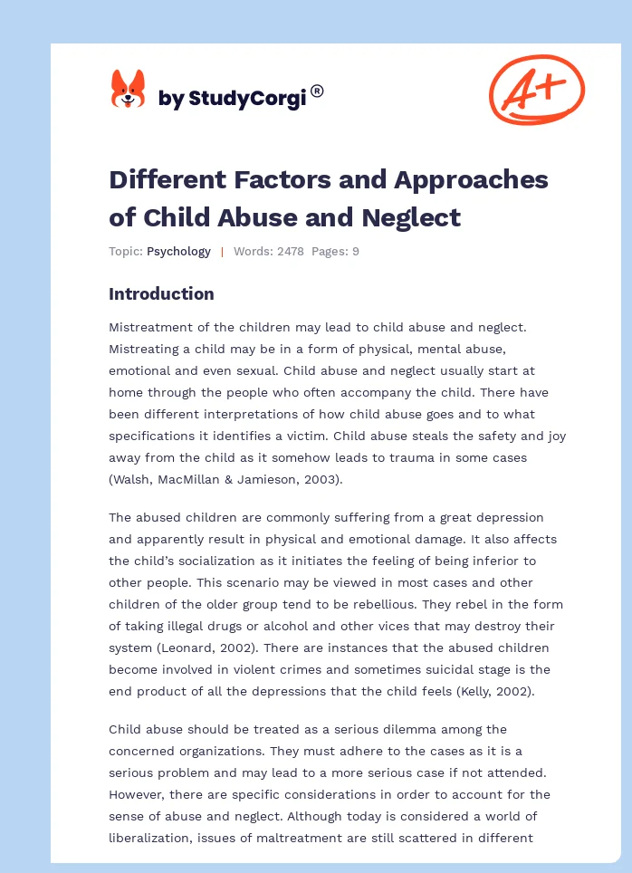 Different Factors and Approaches of Child Abuse and Neglect. Page 1
