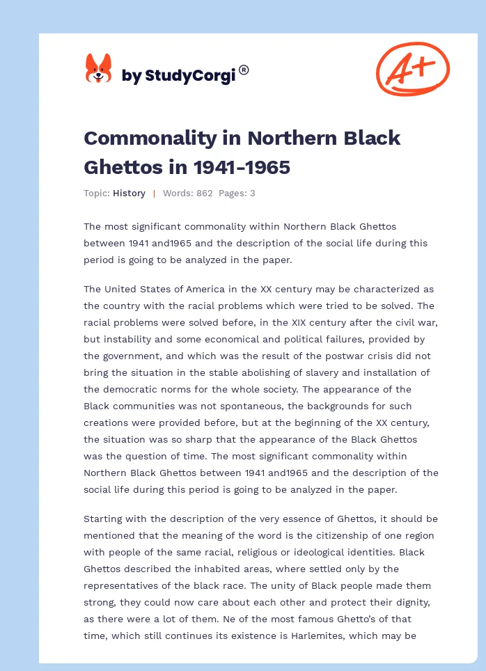 Commonality in Northern Black Ghettos in 1941-1965. Page 1