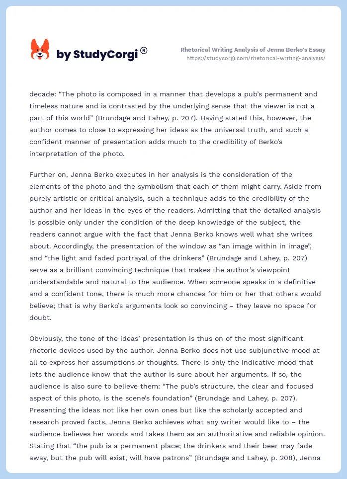Rhetorical Writing Analysis of Jenna Berko's Essay. Page 2