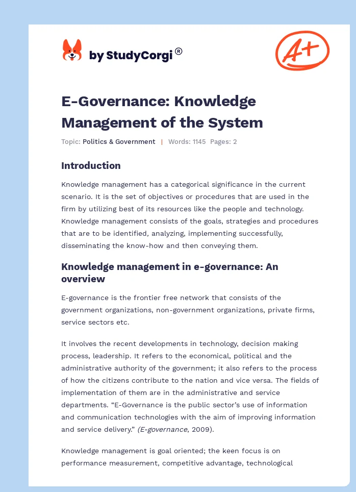 E-Governance: Knowledge Management of the System. Page 1