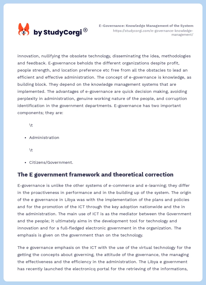 E-Governance: Knowledge Management of the System. Page 2