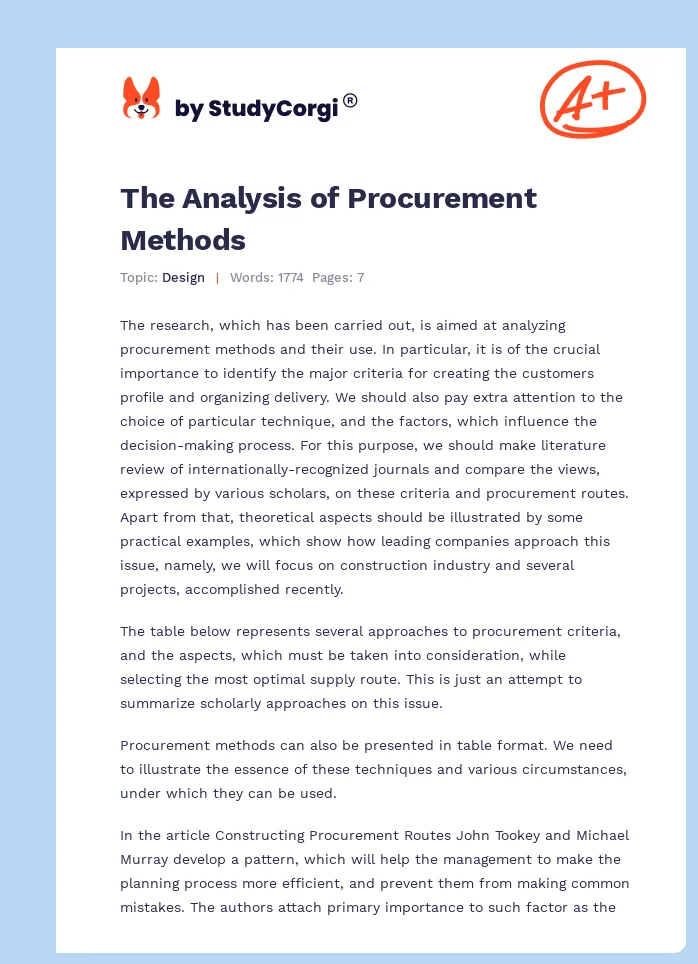 The Analysis of Procurement Methods. Page 1