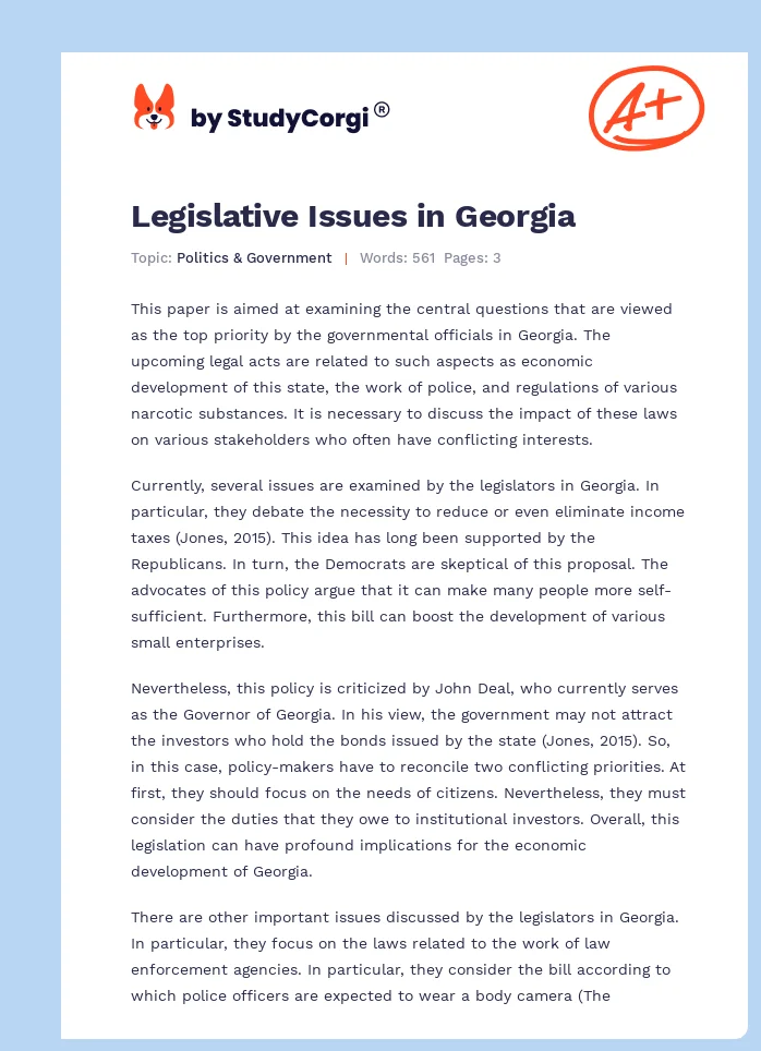 Legislative Issues in Georgia. Page 1