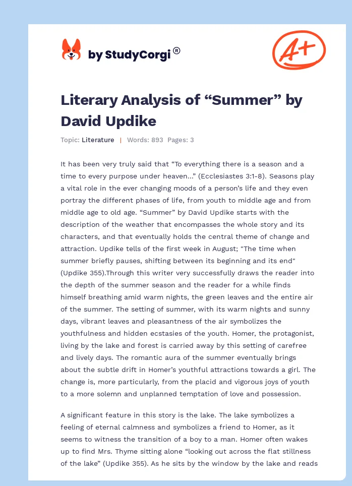 Literary Analysis of “Summer” by David Updike. Page 1