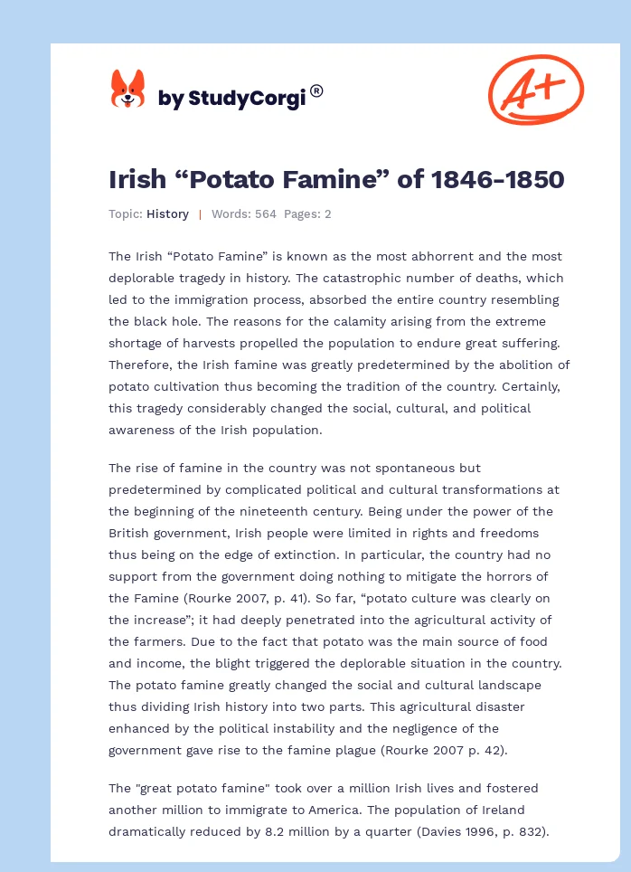 Irish “Potato Famine” of 1846-1850. Page 1