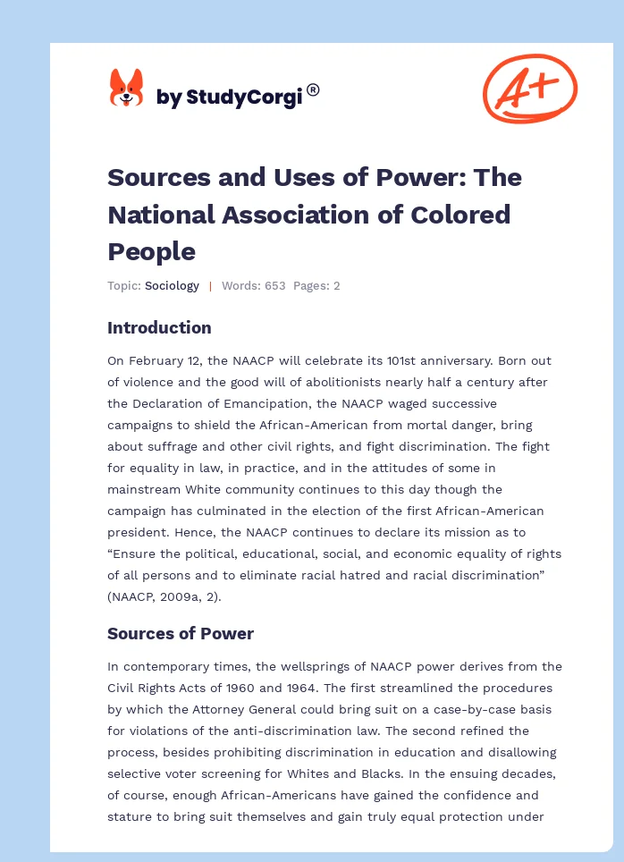 Sources and Uses of Power: The National Association of Colored People. Page 1