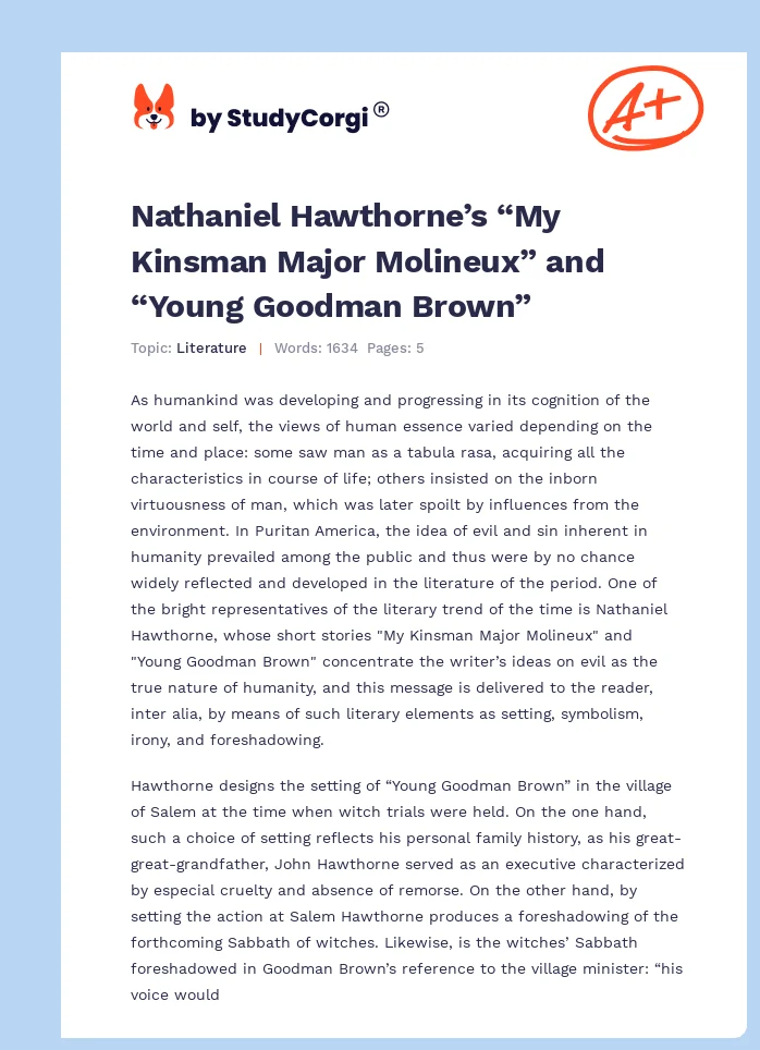 Nathaniel Hawthorne’s “My Kinsman Major Molineux” and “Young Goodman Brown”. Page 1