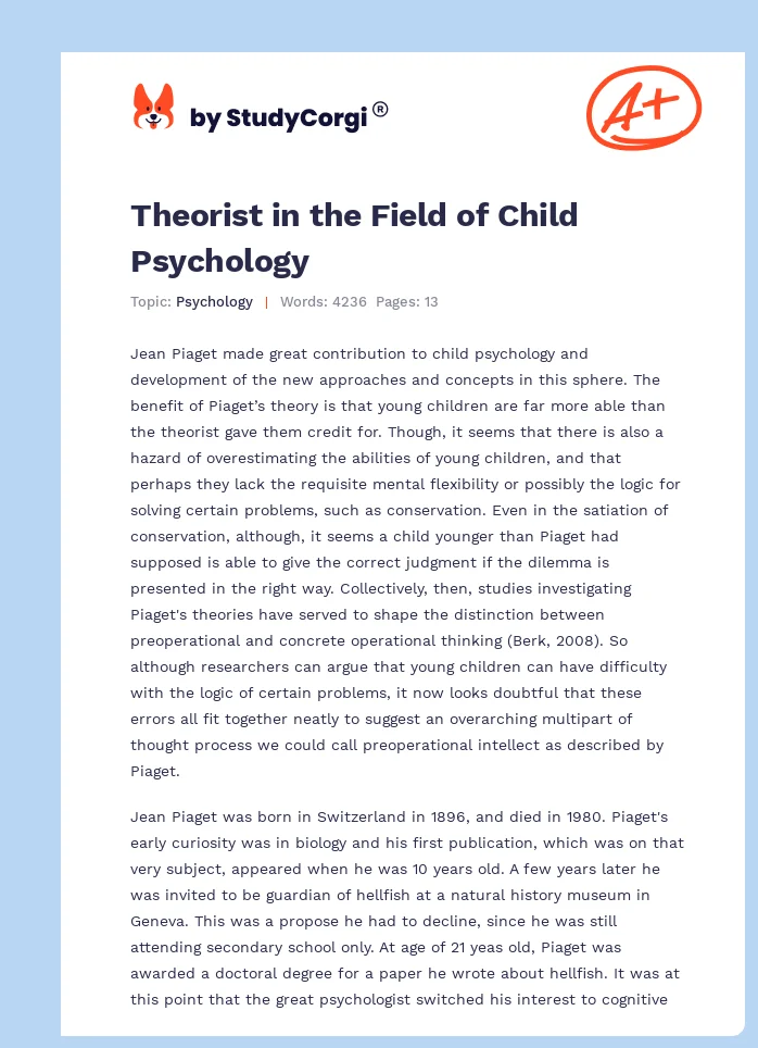 Theorist in the Field of Child Psychology. Page 1