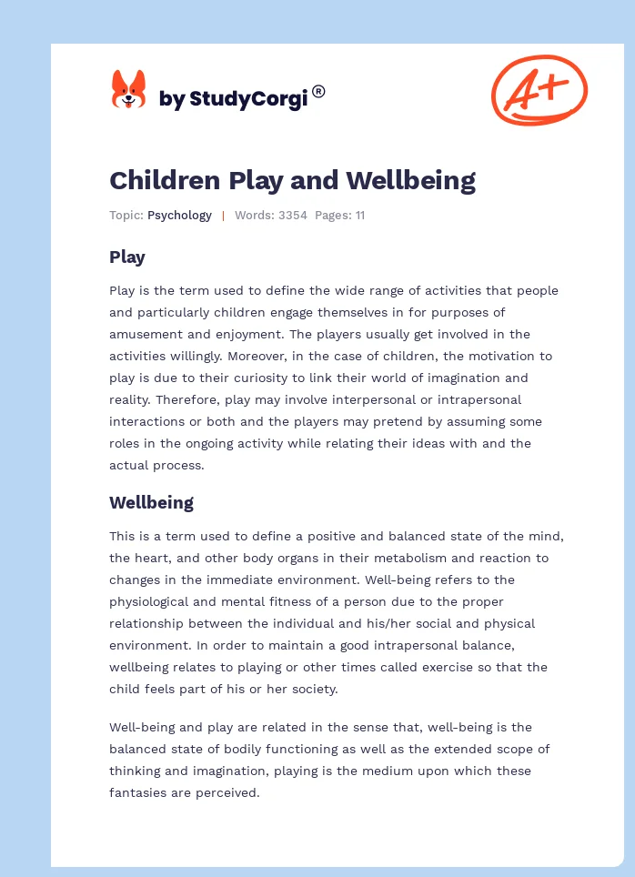 Children Play and Wellbeing. Page 1