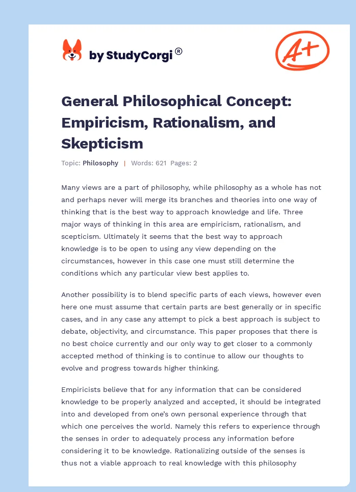 General Philosophical Concept: Empiricism, Rationalism, and Skepticism. Page 1