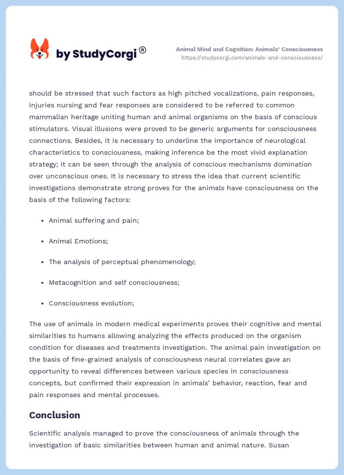 Animal Mind and Cognition: Animals’ Consciousness. Page 2