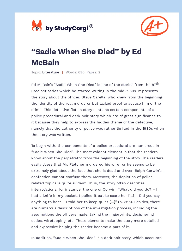 “Sadie When She Died” by Ed McBain. Page 1