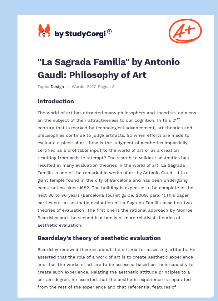 "La Sagrada Familia" by Antonio Gaudi: Philosophy of Art. Page 1