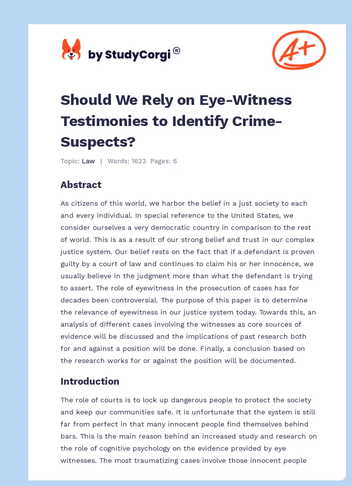 Should We Rely on Eye-Witness Testimonies to Identify Crime-Suspects?. Page 1
