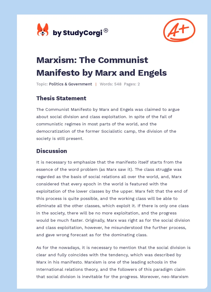 Marxism: The Communist Manifesto by Marx and Engels. Page 1