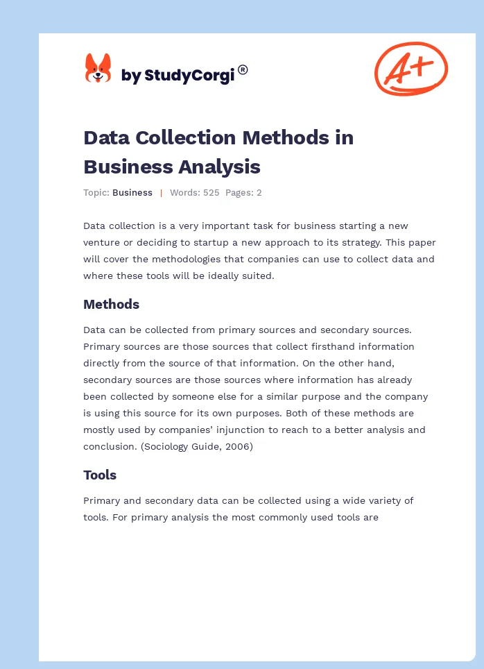 Data Collection Methods in Business Analysis. Page 1