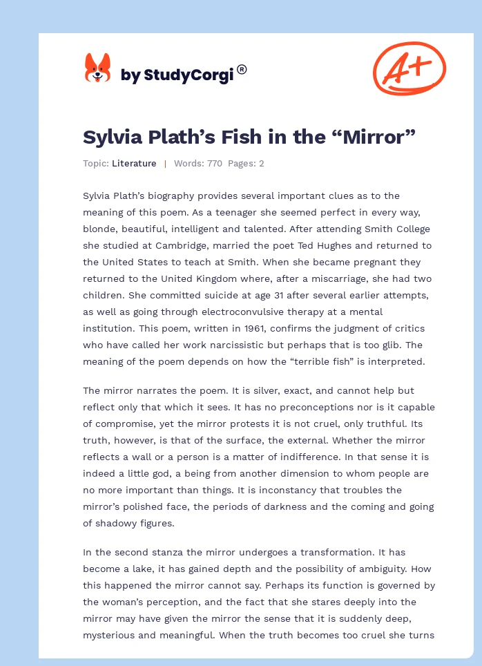 Sylvia Plath’s Fish in the “Mirror”. Page 1