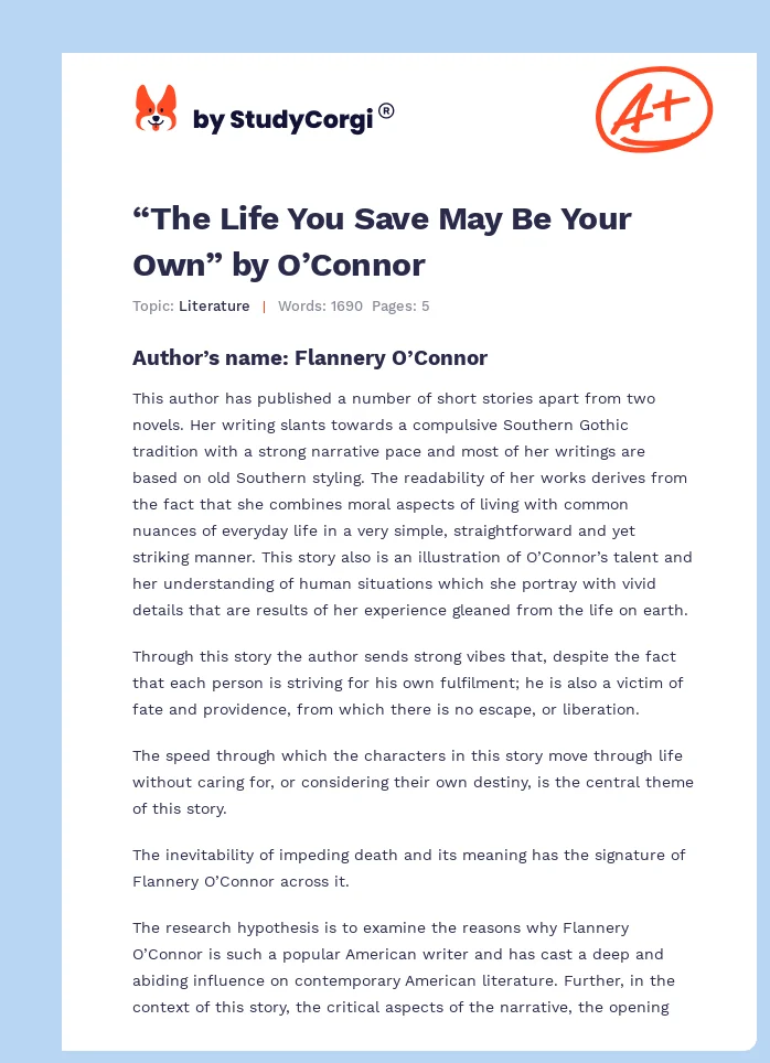 “The Life You Save May Be Your Own” by O’Connor. Page 1