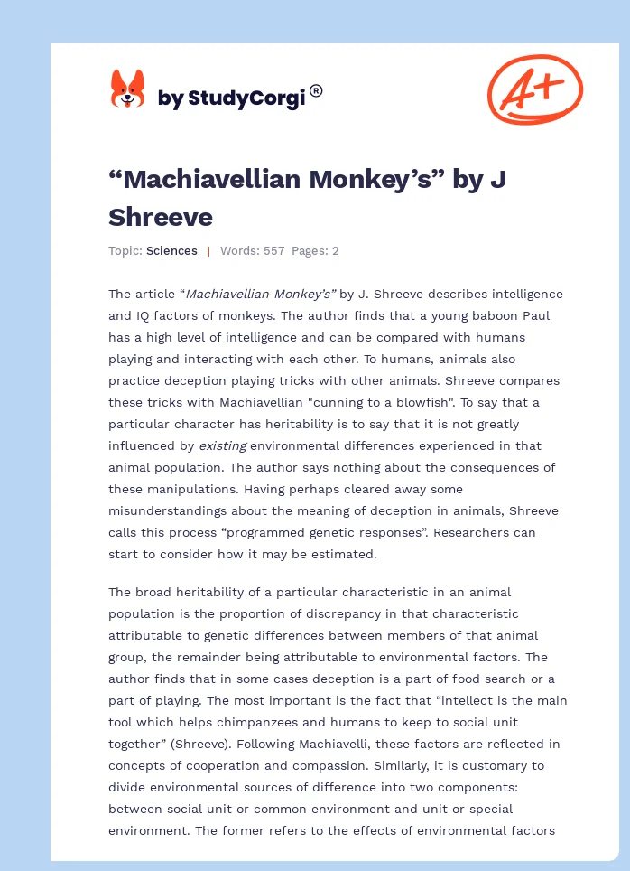 “Machiavellian Monkey’s” by J Shreeve. Page 1