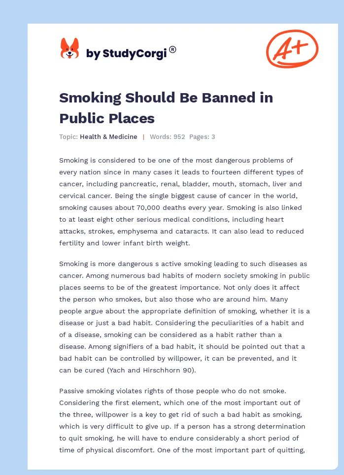 Smoking Should Be Banned in Public Places. Page 1