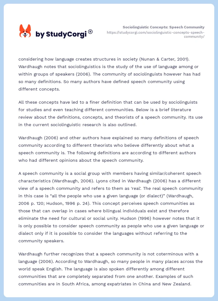 Sociolinguistic Concepts: Speech Community. Page 2