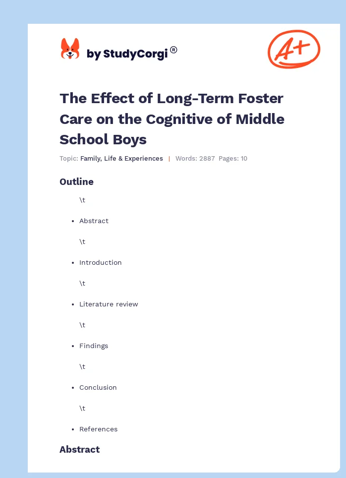 The Effect of Long-Term Foster Care on the Cognitive of Middle School Boys. Page 1
