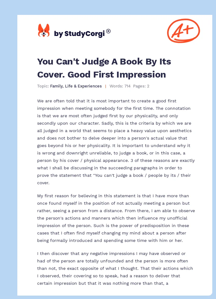 You Can't Judge A Book By Its Cover. Good First Impression. Page 1